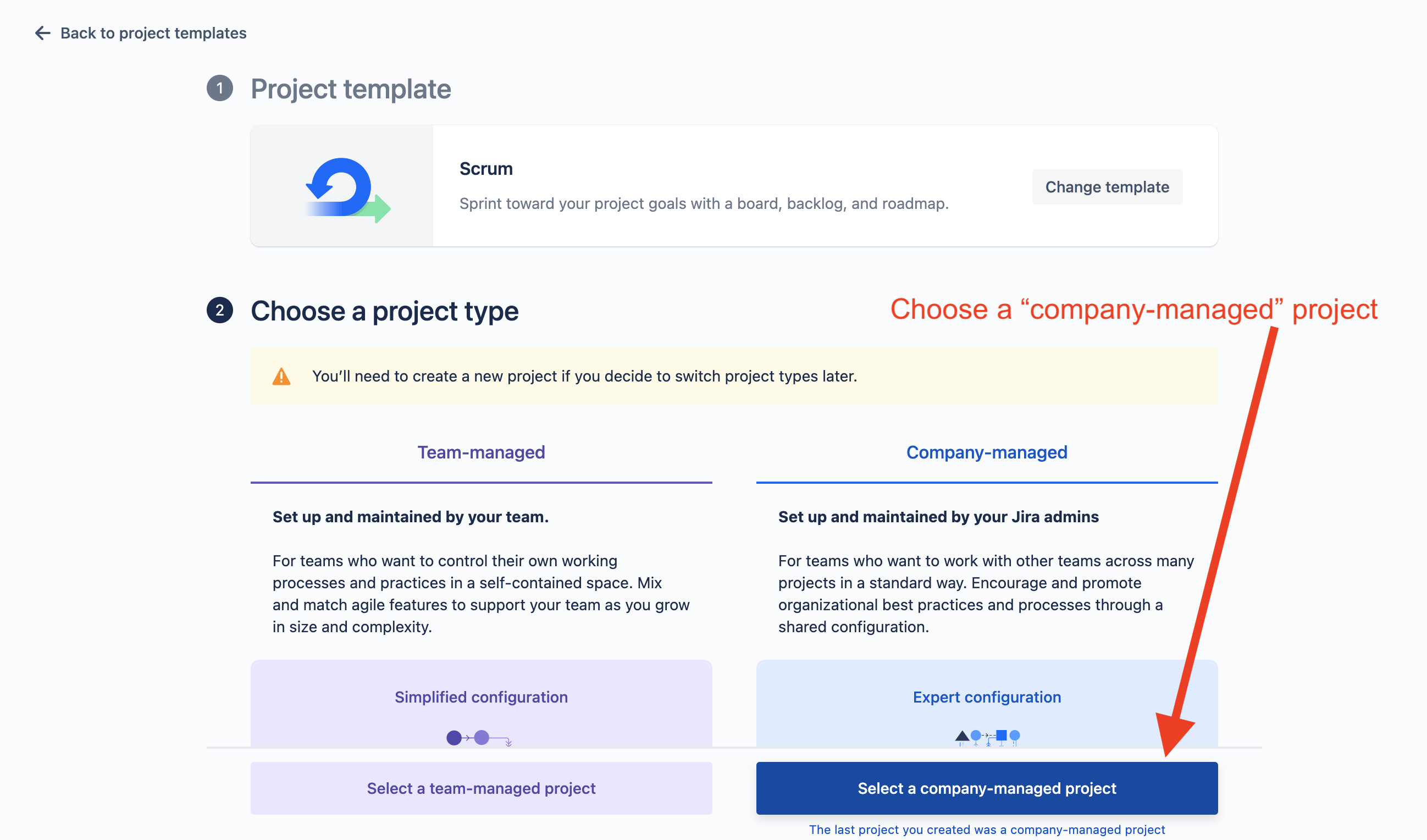 Choose the project type